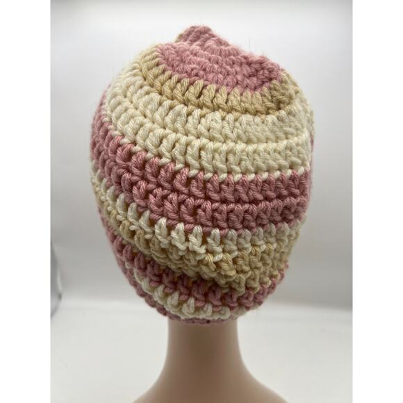 Knit Woven Wide Pink Cream Stripe Beanie Knit Hat Outdoors Coquette XS - Picture 4 of 9